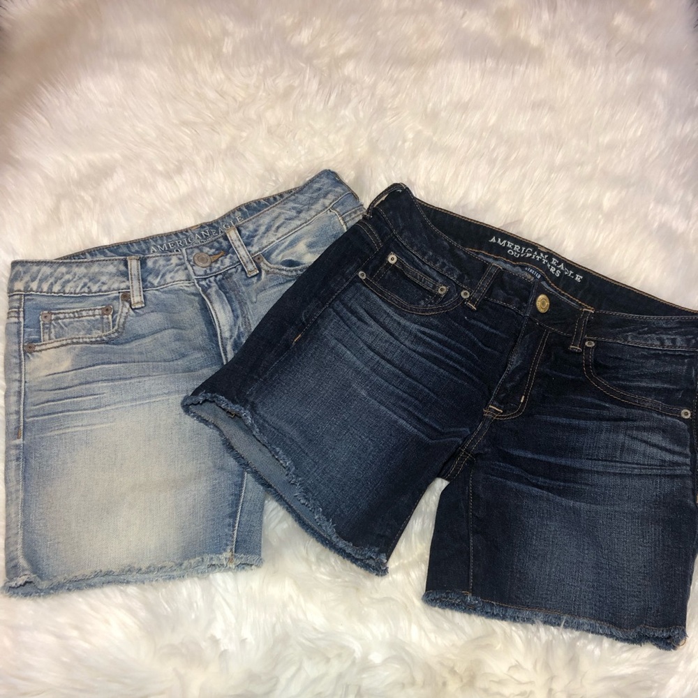 TWO PAIRS Of American Eagle Blue Jean Denim Shorts Womens Size 2  Boy Midi Style